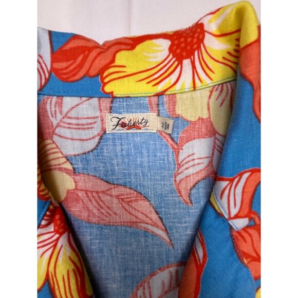 Faherty Linen Blend Floral Camp Shirt Button Blue Yellow Orange Womens Size 2 - Picture 3 of 10